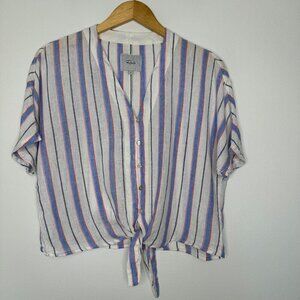 Rails Thea Tahiti Stripe Shirt Size S Cropped Tie Front